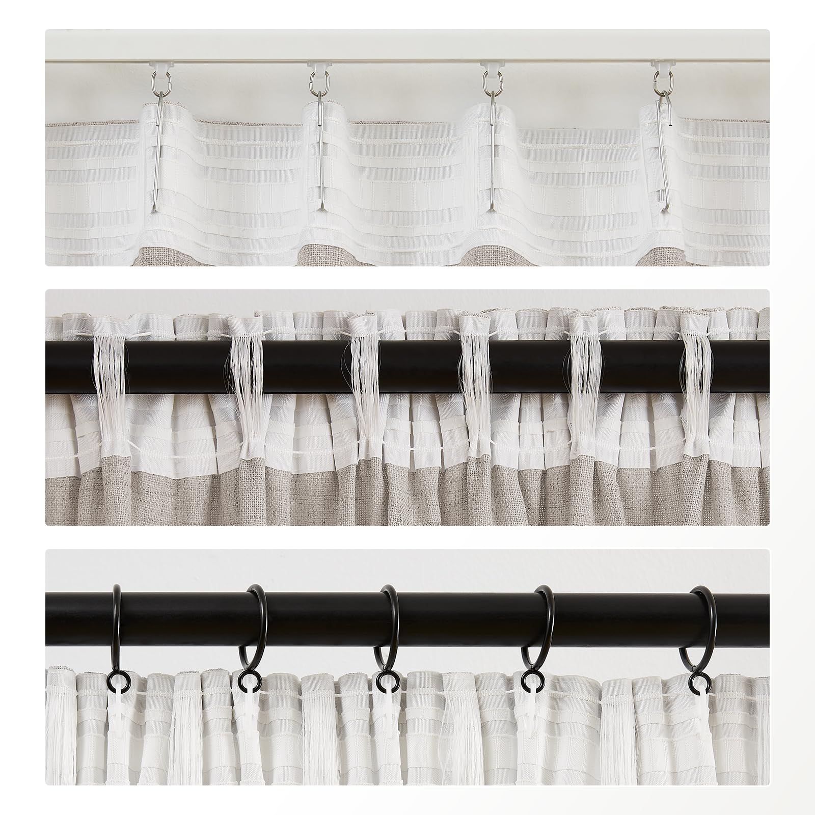 Melodieux Gardinen mit Kräuselband Beige - Leinen Optik Halbfrei Vorhänge für Schienen 2er Set, 245x140cm, Verdunklungsvorhänge Kräuselband für Schiene, Schlafzimmer, Wohnzimmer, Esszimmer, Heimbüro