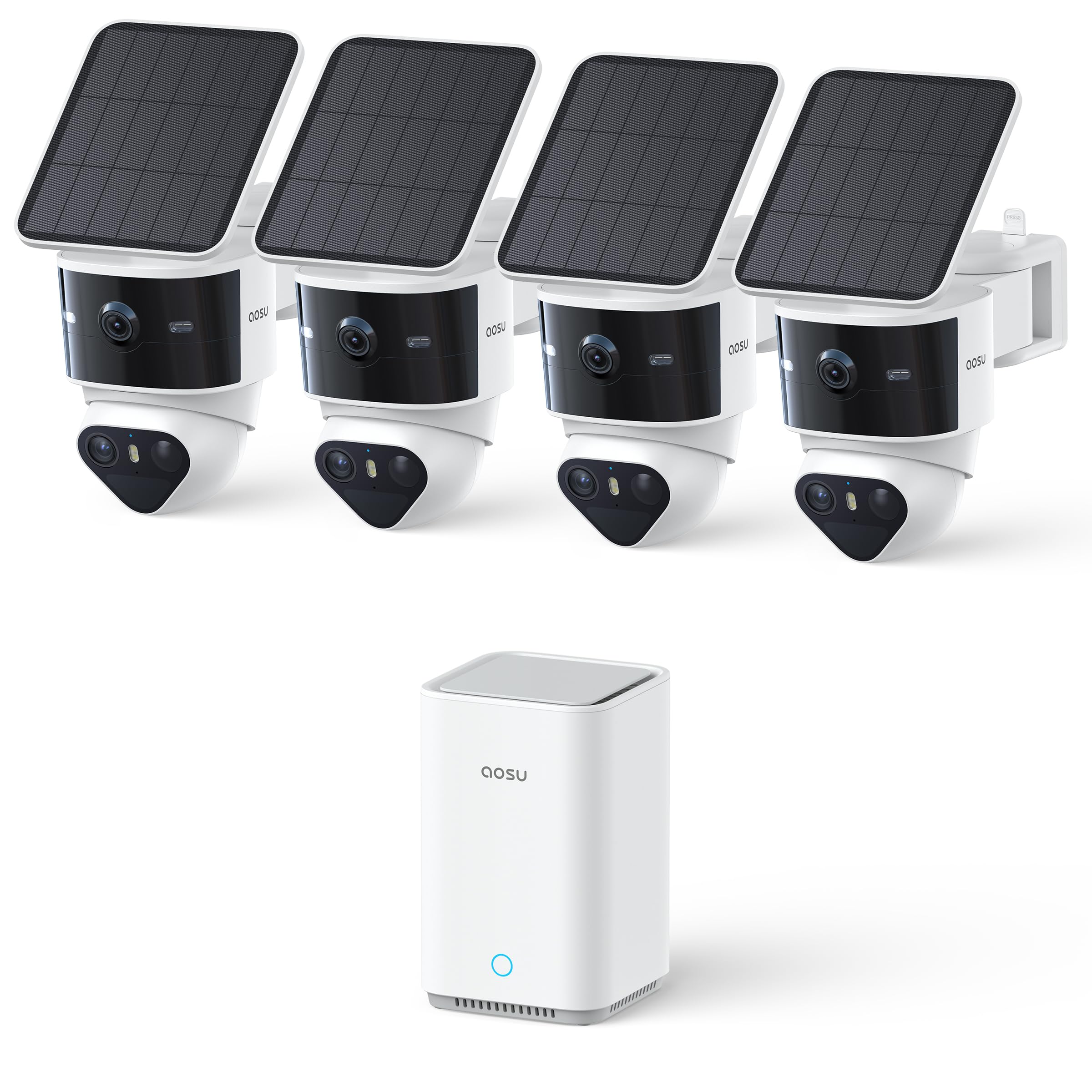 aosu T2 Pro 3K Überwachungskamera Aussen, 4er-Kit Cam, 360° PTZ & KI | Dual-Kamera, 8x Zoom, Farb-Nachtsicht, Erweiterbarer 1TB Speicher, IP65 wetterfest, einfache Montage, für Gärten, kein Abo