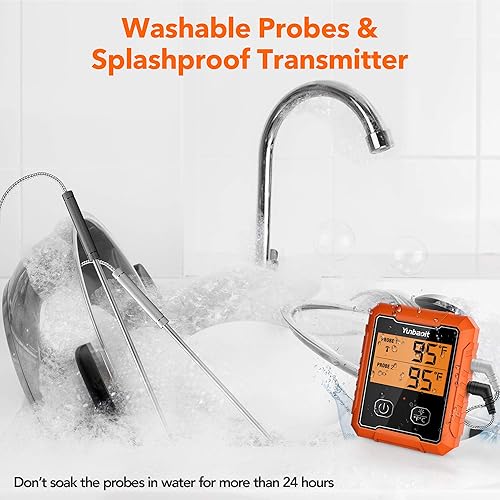 Miniatura 6 de Yunbaoit - Termómetro inalámbrico para carne, con control remoto digital, para parrilla, horno y cocina, dos sondas y rango de alcance de 500 pies