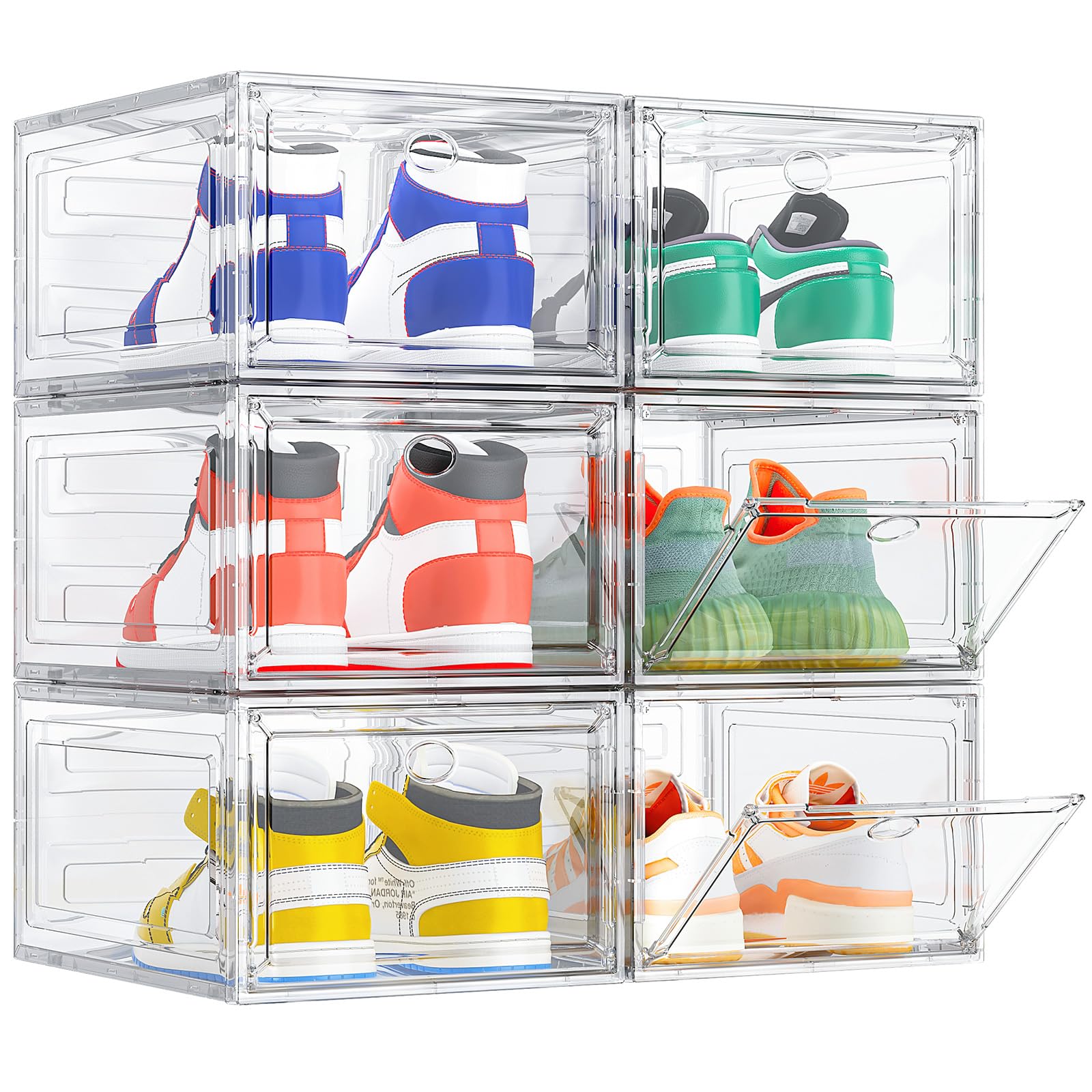 Cajas de Zapatos, 6 Cajas de Almacenamiento de Zapatos de Plástico Transparente Apilables, Contenedores Organizadores de Zapatos con tapas para Mujeres/Hombres, Blanco