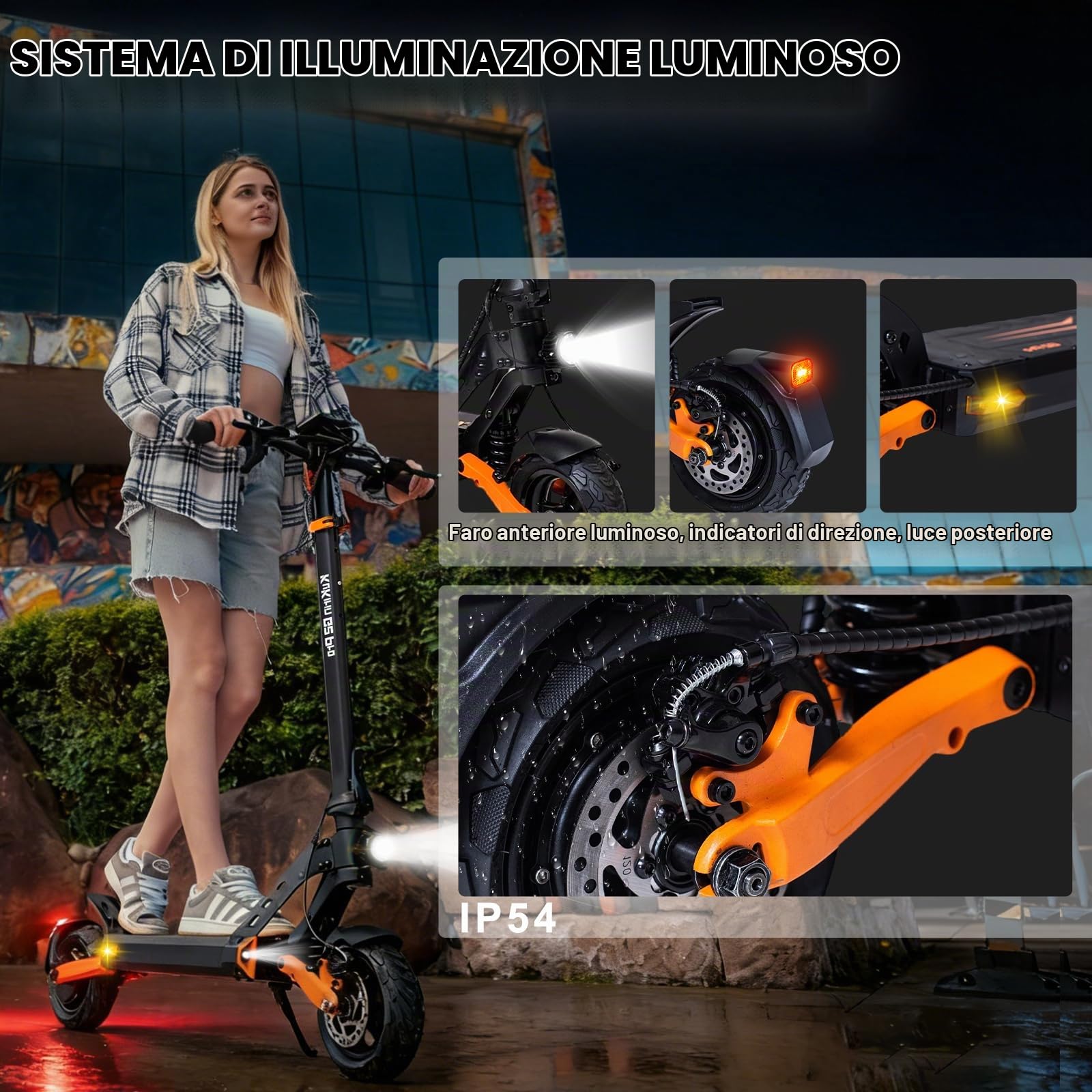 G2 P Monopattino Elettrico Adulti, Autonomia 34 Miglia, Pneumatici Antipuntura da 9", Doppio Freno a Disco con Sospensioni, 4 Velocità, Manubrio Regolabile, Ideale per Pendolari e Regalo di Compleanno