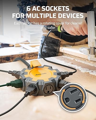 Miniatura 4 de DEWENWILS Regleta de alimentación industrial con 6 tomas, cable de extensión multifacético de 15 pies, certificado UL, SJTW 143C, cable de extensión