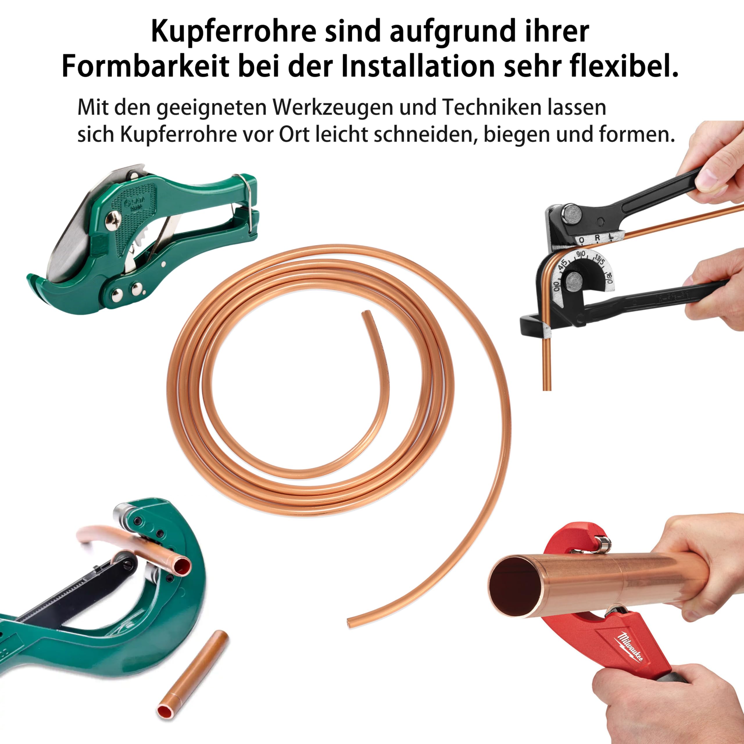 99,9% Kupferrohr, KWOKWEI Soft Kupferrohr OD 6 mm ID 4,8mm, 3 M Länge Kupferrundrohr für Kältetechnik, Generatoren, Stromschienen, Schaltgeräte Transformatoren, etc