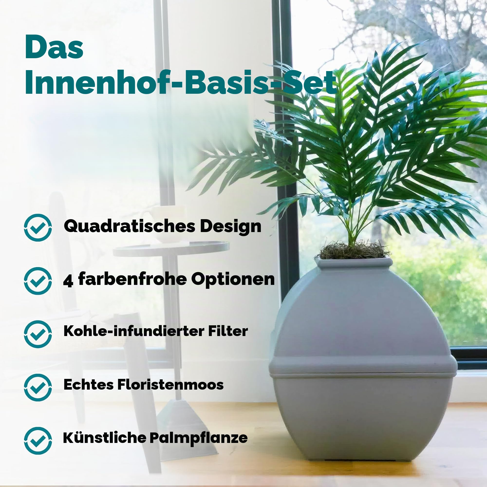 Good Pet Stuff, The Courtyard versteckte Katzentoilette, künstliche Pflanzen und geschlossene, quadratische Katzentoilette, belüfteter und Geruchsfilter, leicht zu reinigen, steingrau