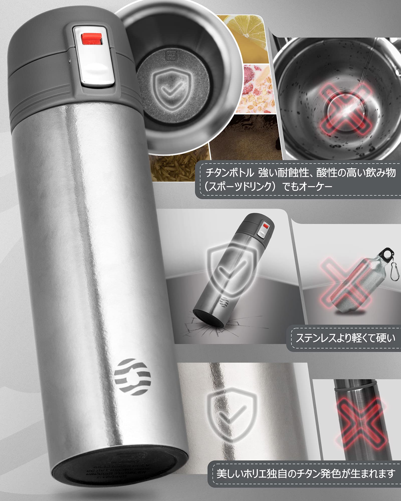 Amazon｜FEIJIAN 純チタン 真空断熱 水筒 420ml 直飲み 保温保冷
