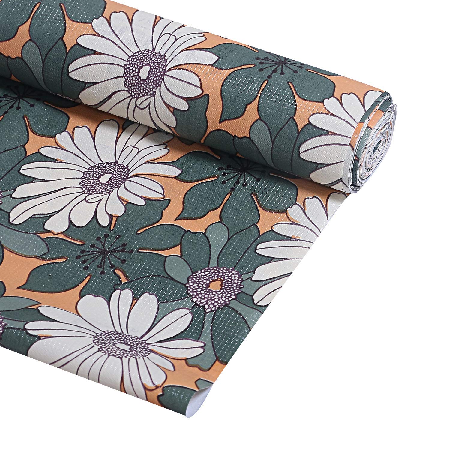 Kuber Industries Floral Design PVC Wardrobe Kitchen Drawer Shelf Mat|10 Mtr Roll & Easy to Cut|Size 1000 x 45 Cm (Green)-CTKTC14494, Standard