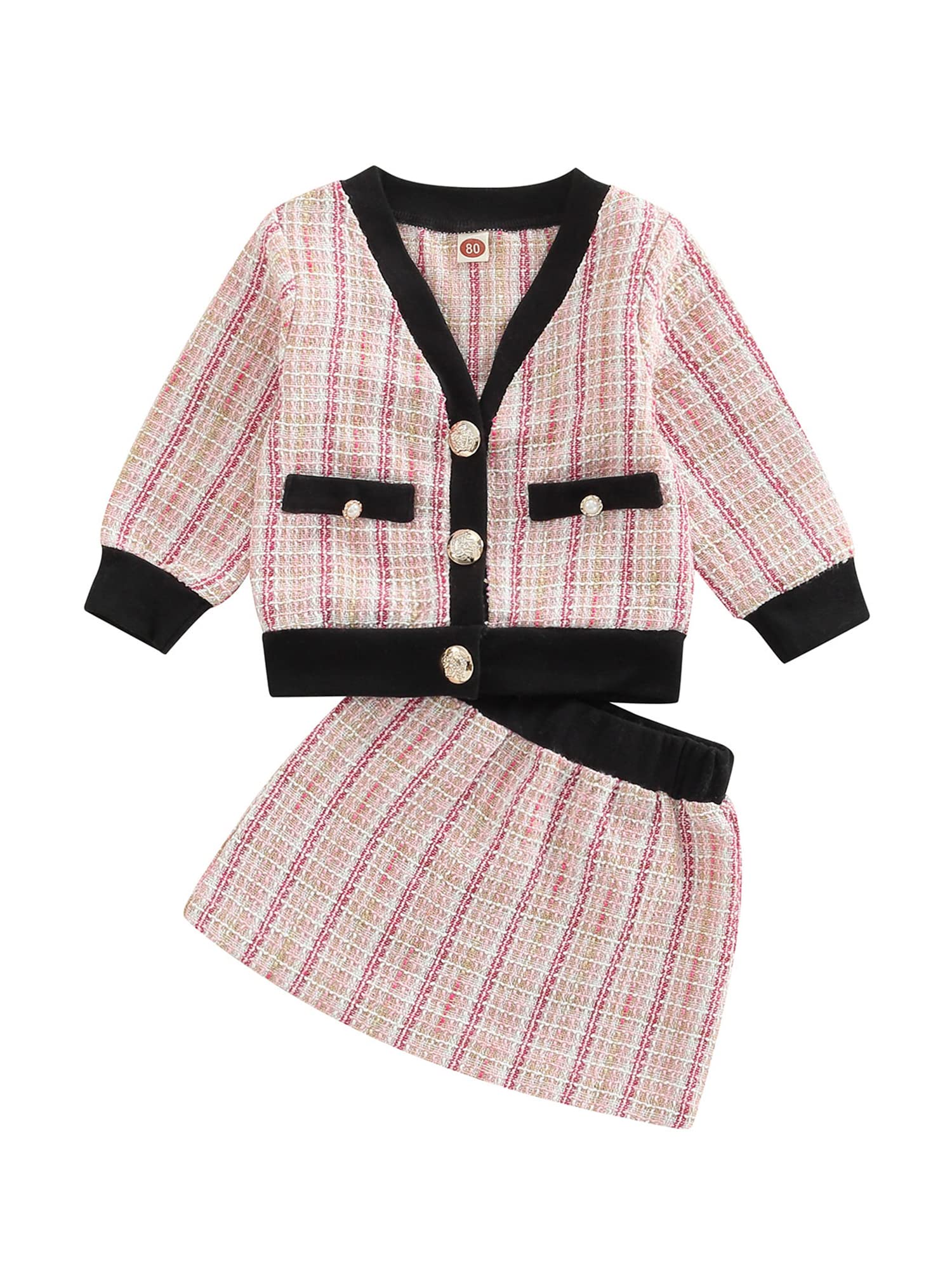 Zzlbuf2pcs Toddler Kids Baby Girl Clothes Set Tweed Plaid Long