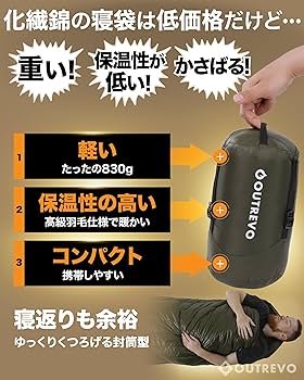 Amazon.co.jp: OUTREVO 寝袋 ダウン 封筒型 軽量 グースダウン 400g