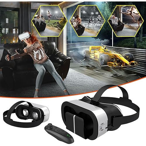 VR Headset 3D Box Virtual Reality Glasses 4.7~6.7inch Full Screen Visual Wide-Angle VR Glasses Box, Google Play, Media Streaming, HDCP Support, Cloud Gaming, Console, Android, iOS, Windows Compatible
