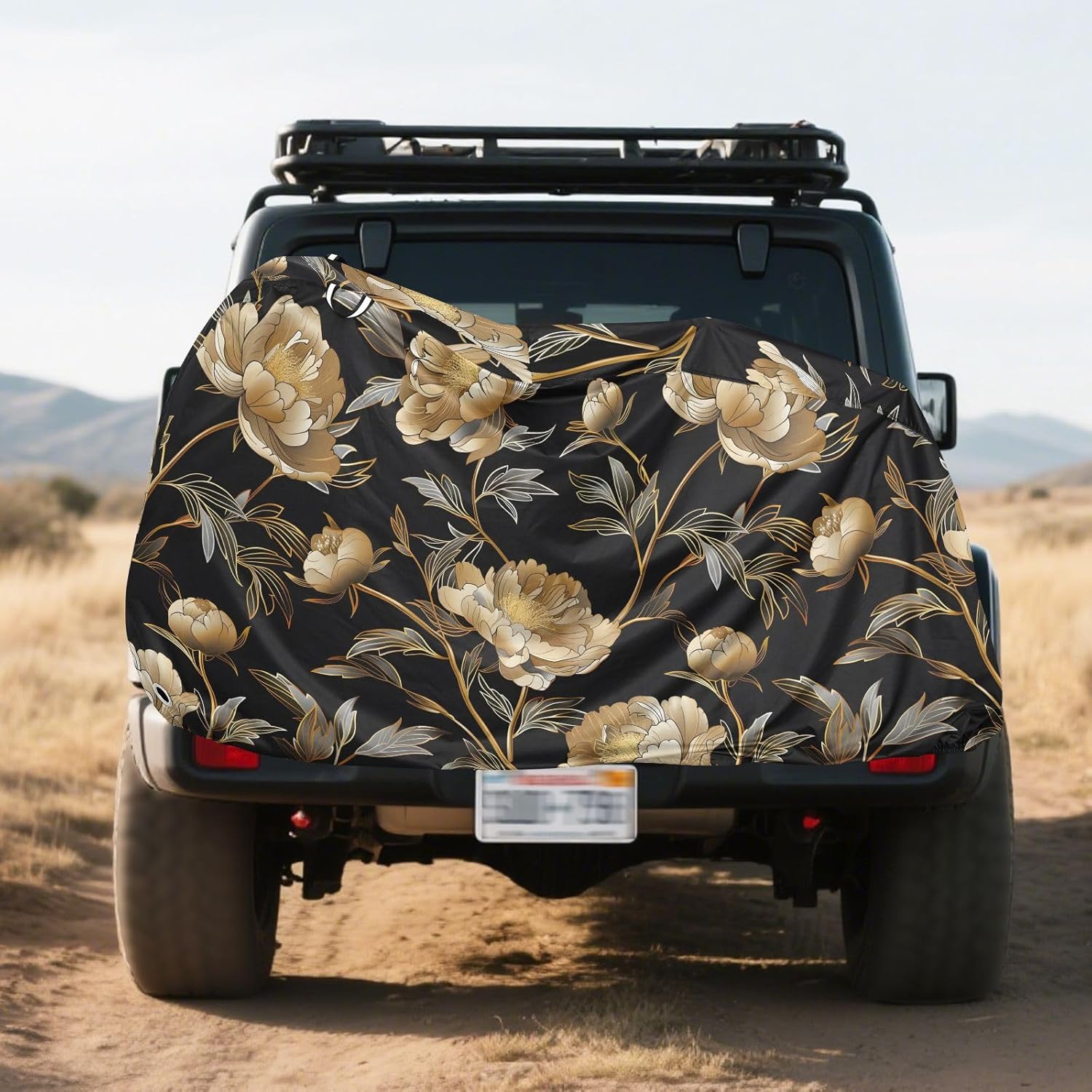 ALAZA Gold Peony Flowers Bike Cover Waterproof Outdoor Ebike Bicycle Covers Tarp Protection for 1/2 Bikes, Sun UV Dust Wind Proof