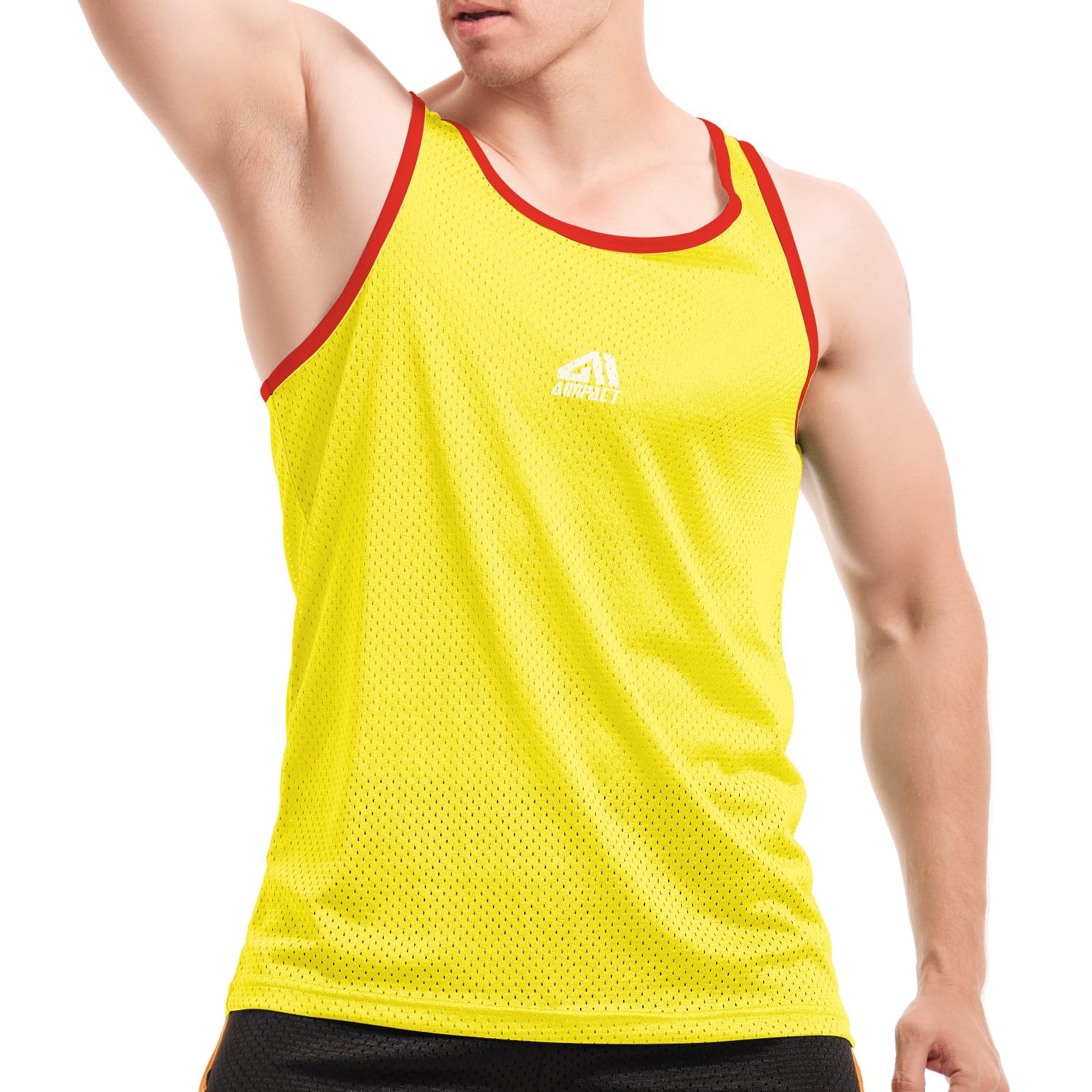 AIMPACT Men's Vests Mesh Fast-Drying Gym Tank Top Summer Breathable Sleeveless Round Neck Mens Vest Tops for Training Running Bodybuilding Basketball Cycling(Yellow-L)