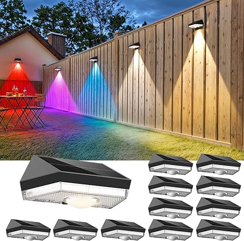 Luces solares para valla, blanco cálido y blanco frío y RGB 7 colores y modo de cambio de color IP65, luces solares impermeables para exteriores,