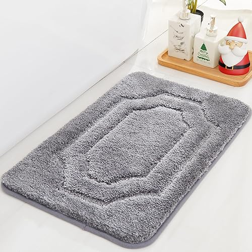 Miniatura 1 de BEQHAUSE Alfombras de baño, suaves y absorbentes, antideslizantes, para baño, ducha y lavabo, poliéster, lavables a máquina, color gris, gruesas, 16