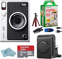 Fujifilm Instax Mini EVO Hybrid Instant Camera Bundle: 20 Film Sheets, 32GB Card, Case, Tripod - Black