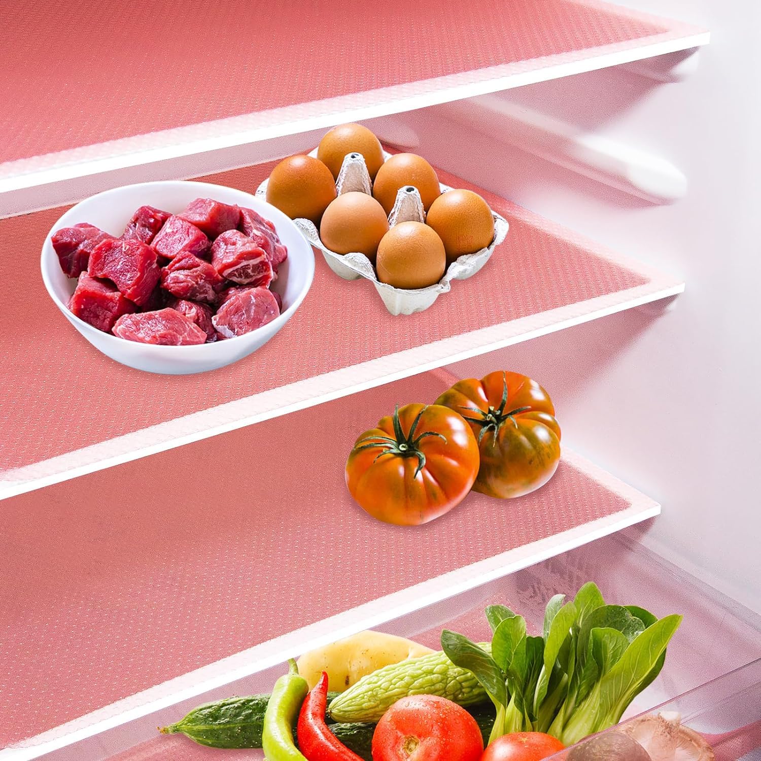 TONSYL 10Pcs Refrigerator Liners, Washable Fridge Liner Shelf Mats Refrigerator Pads for Cupboard Cabinet Drawer Home Kitchen Accessories Organization (Pink)