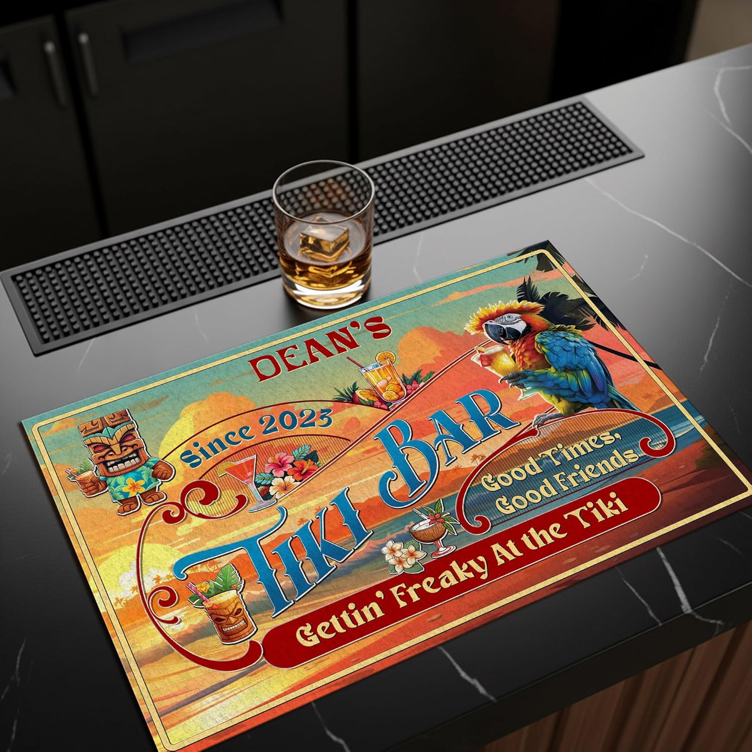 THUYPT Personalized Tiki Bar Mat, Dish Drying Mat for Tiki Bar Counter, Bar Mat Absorbent Drying Mat, Spill Mat for Tiki Bar Tiki Lounge Tiki Huts Decorations (01)
