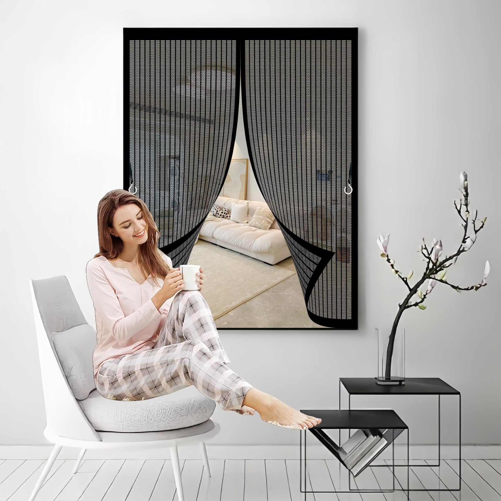 Chbin Black Magnetic Screen Curtain Mesh 250 X 240 Cm Automatically Closes, Keep Bugs Out, Without Drilling, Easy To Install, Magnetic Window Fly Screen For Patio Door/Balcony Door,