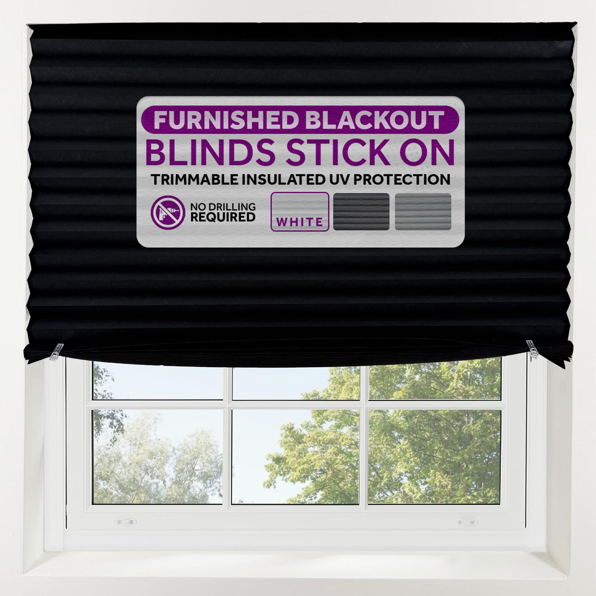 Furnished Black Out Blinds Stick On - Portable No Drill Blind, Temporary Out Cover, No Drilling Pleated Shades, Stick-On Out Blinds Window, Removable Blockout Shutters, 115W X 150H Cm