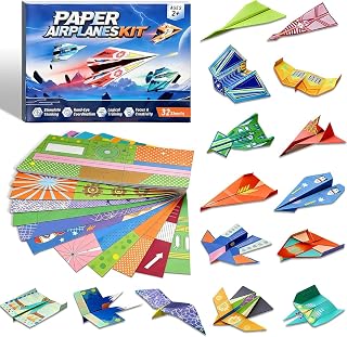 Flamax 32 Sheets Colorful Origami Paper Airplane Kit for Kids with 16 Classic Designs, Creative Fold and Fly Toddler Crafts Plane, Origami Paper Airplane Kit for Kids Ages 4-8