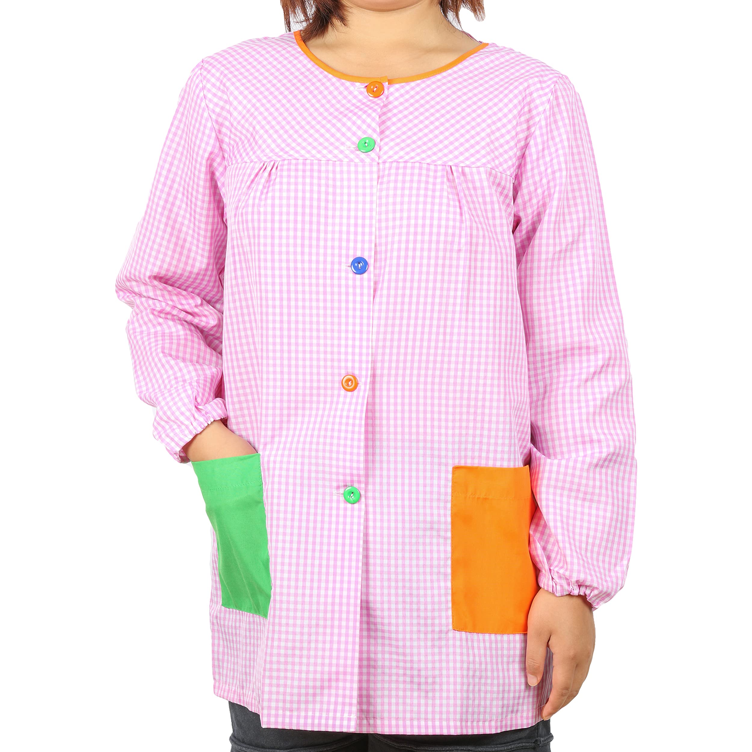H HANSEL HOME Bata Profesora Babi Profesora Bata Escolar Adulto de Cuadros Unisex Manga Larga