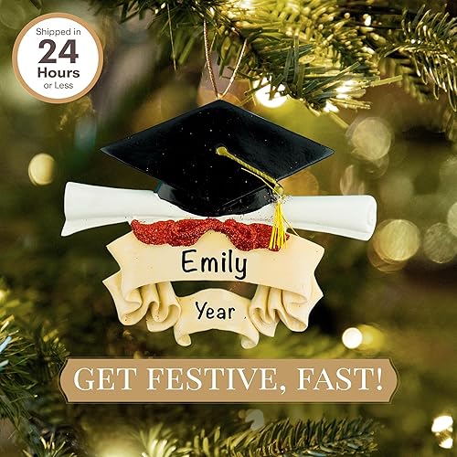 Miniatura 2 de Adorno de graduación personalizado de la clase de 2025 | Personalización gratuita las 24 horas | Adornos de Navidad para árbol de secundaria