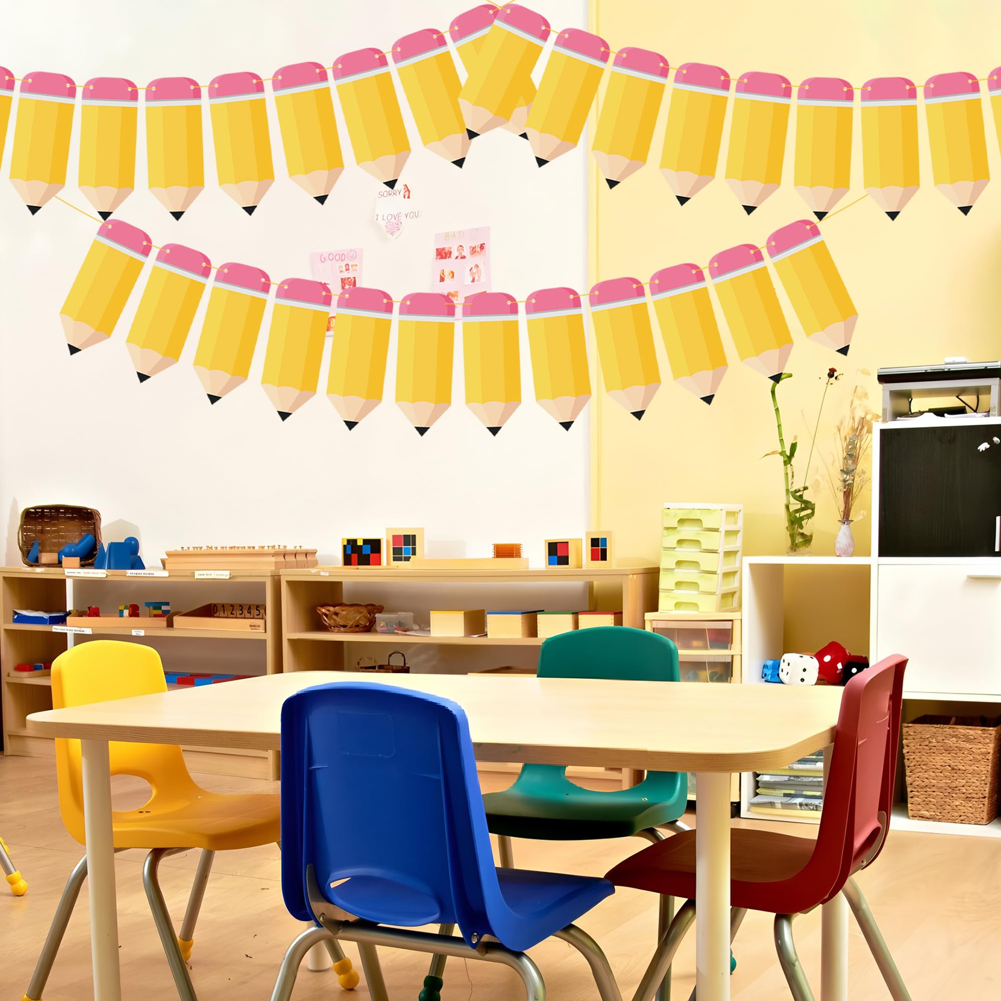 60 Pcs Welcome Back to School Pencil Banner Pencil Paper Garland First Day of School Hanging Banner DIY Pencils Party Decorations Partyprops for Home Schools Classroom Teacher Office Party Decor - Image 5
