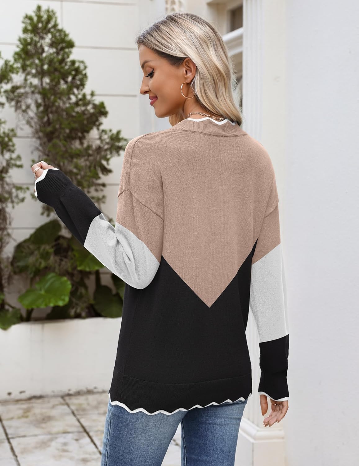 Zeagoo Women's 2026 Fall V Neck Sweater Casual Long Sleeve Lightweight Ribbed Knit Pullover Sweaters Dressy Casual Tops - Image 2