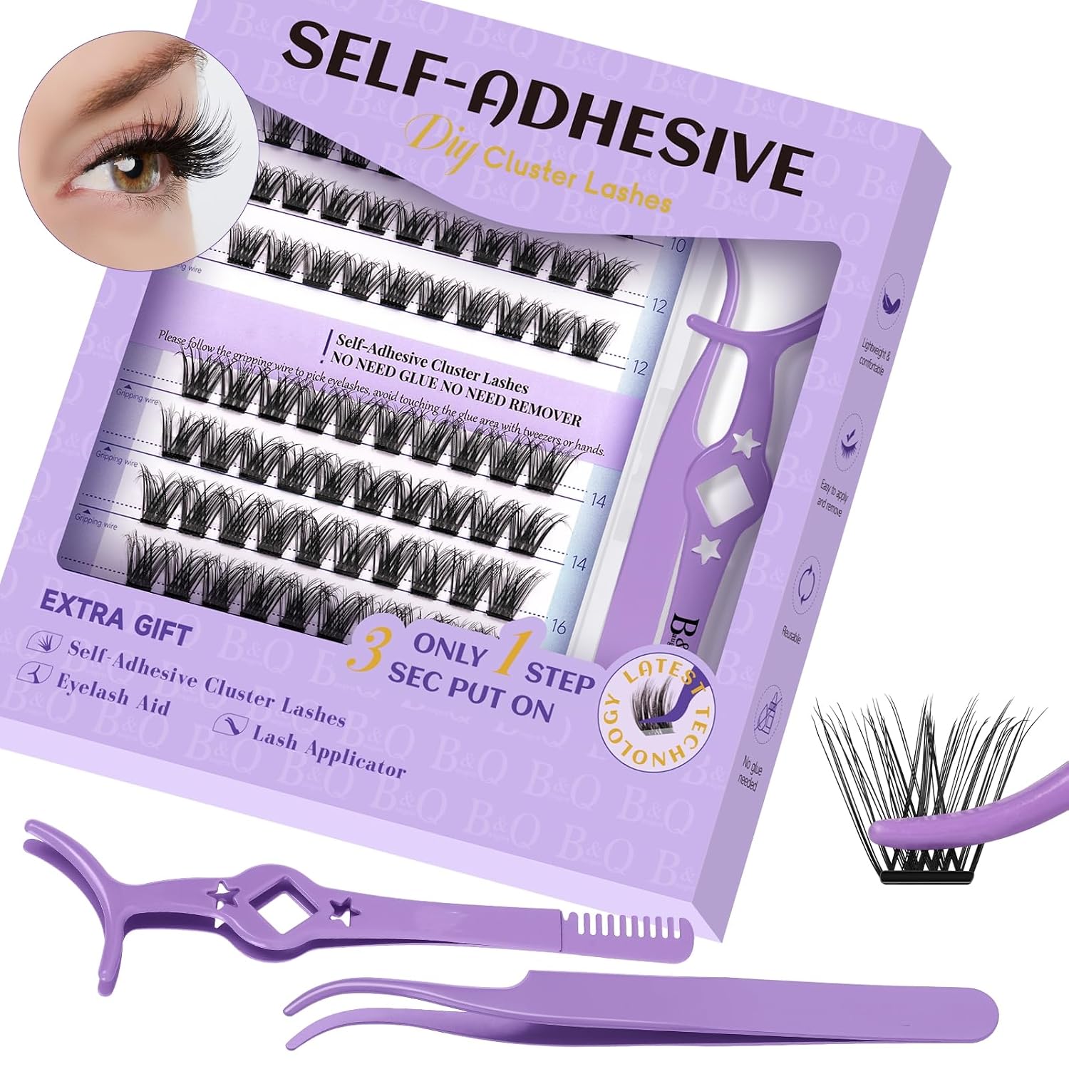 B&Qaugen Self Adhesive Eyelashes - Reusable Natural Lashes