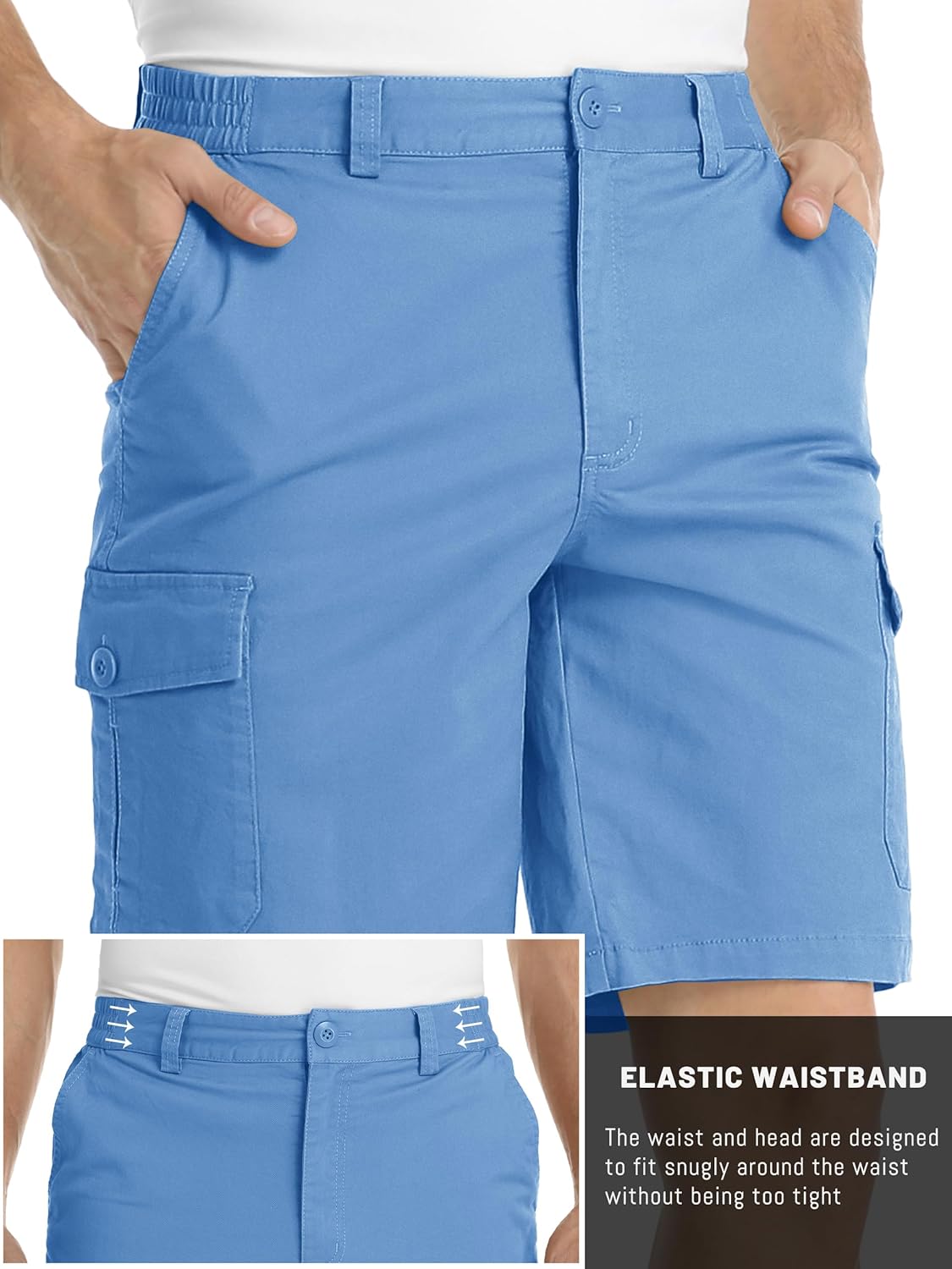 TACVASEN Men's Cargo Short 6 Pockets Comfortable Twill Cotton Elastic Waist Causal Work Shorts - Image 5