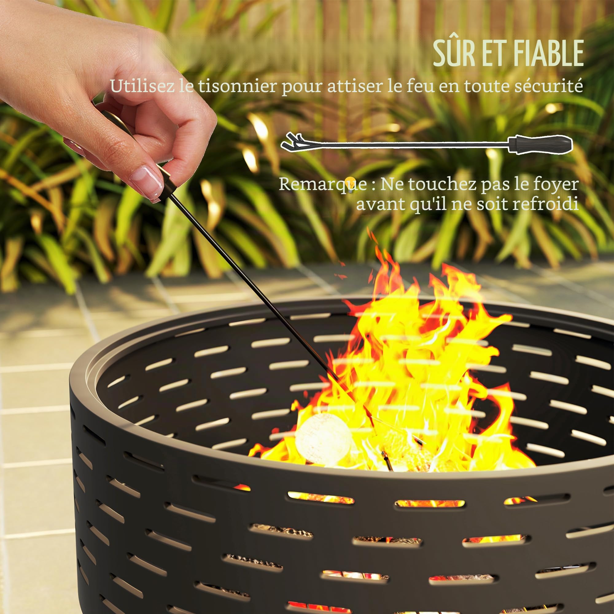 Outsunny 3-en-1 Foyer 23.8" x 15.4" Bol de feu extérieur Gris Charbon