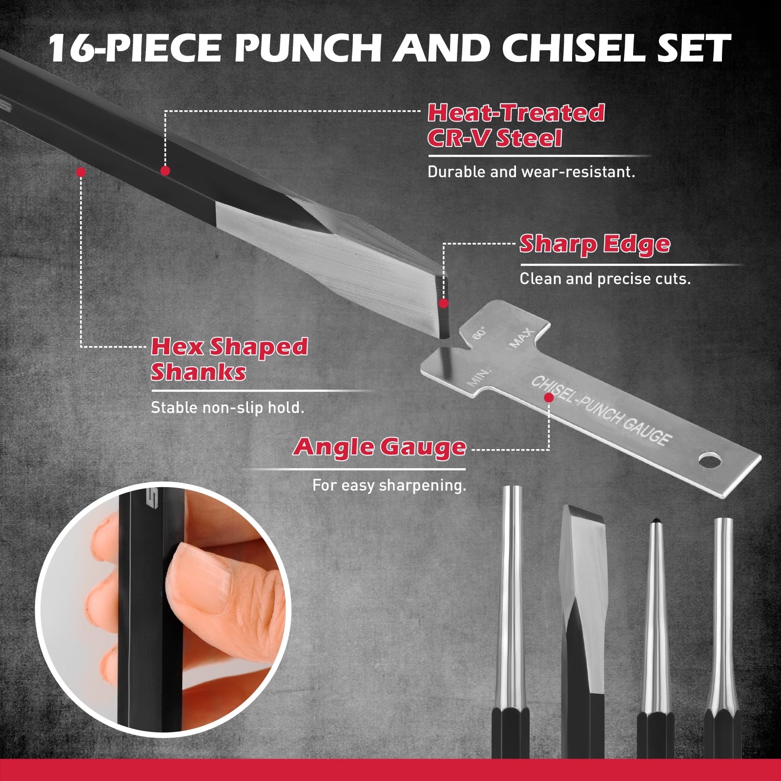 25-Piece Punch & Chisel Set - Metalworking & DIY -4