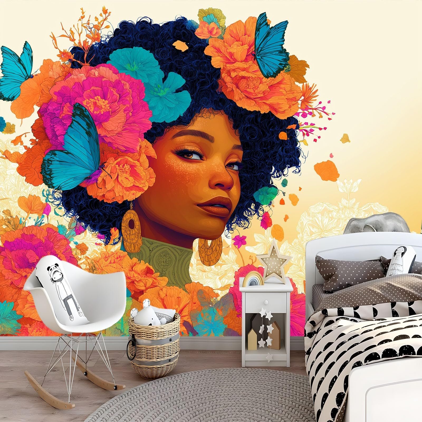 Tradycyjna tapeta z kwiatami motyl sztuka 400 x 280 cm beżowa panoramiczna fototapeta, dekoracje ścienne do sypialni, salonu, pokoju dziecięcego, biura i tła telewizyjnego