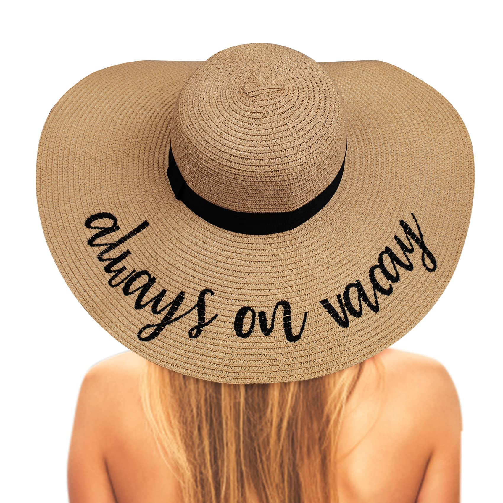 Chalier CozySombrero Paja Mujer Verano Gorra de Sol Plegable ala Ancha Grande Sombrero de Playa Transpirable para Viajes Vacaciones UPF 50+