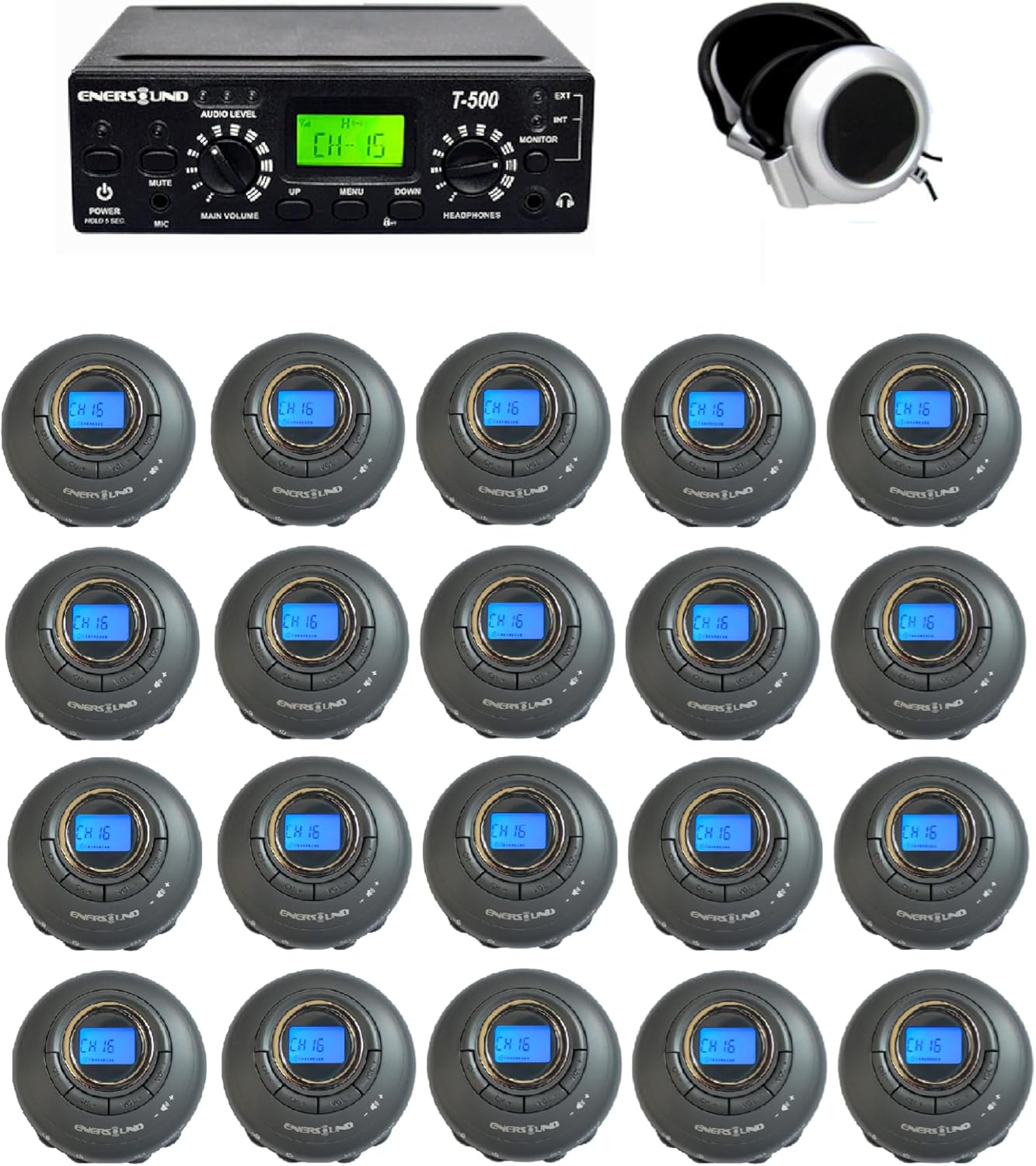 Enersound 25-Person Assistive Listening System - US-Based 3-Year Warranty and Phone Support - Includes ADA Plaque - Ideal for Church Schools Theaters Venues (For 25 People)