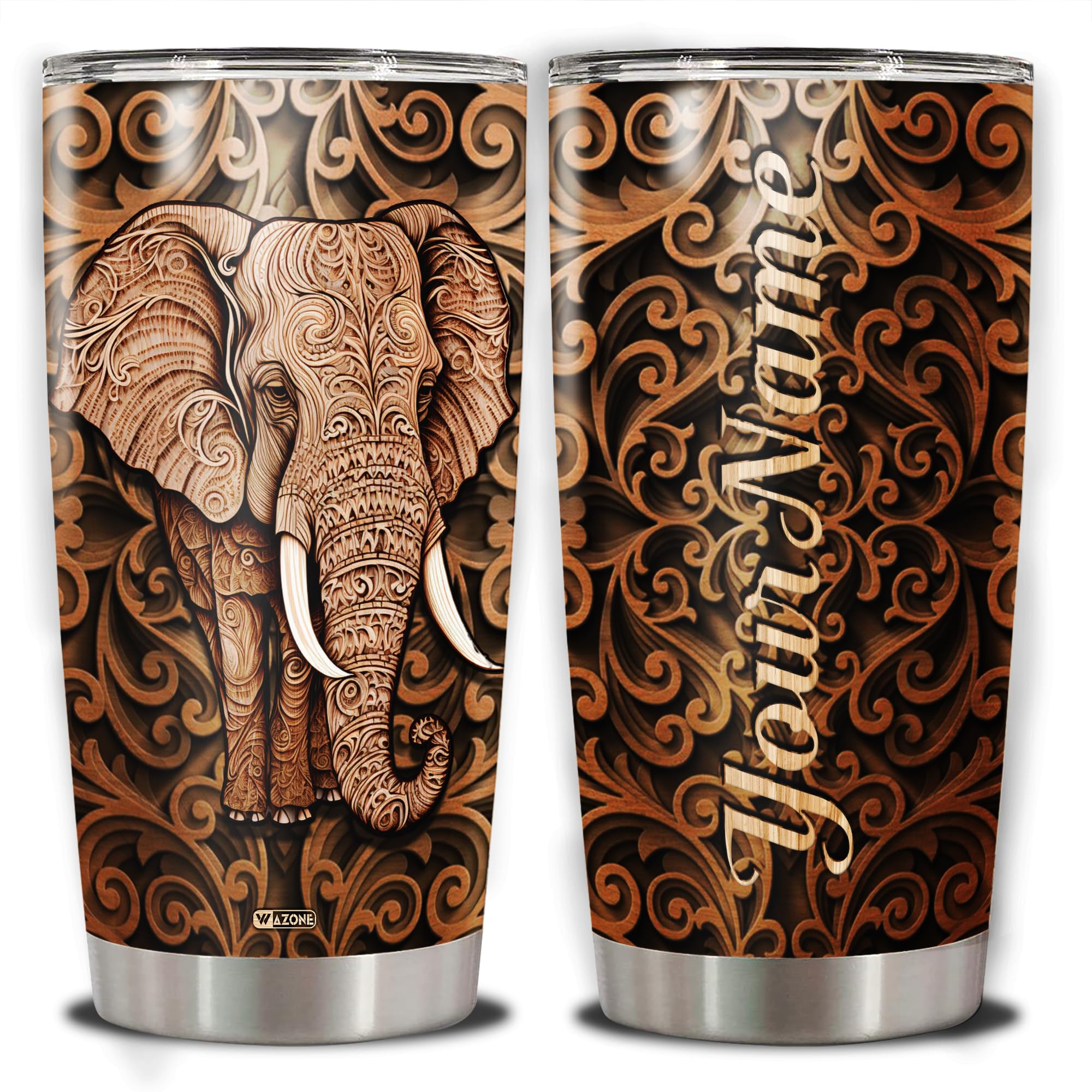Amazon.com | WAZONE Personalized Elephant Tumbler Cup With Lid Animal 20oz  30oz Stainless Steel Wooden Drawings Insulated Coffee Travel Mug Custom  Name Customized Gifts For Elephants Lover Men Women Teen: Tumblers &
