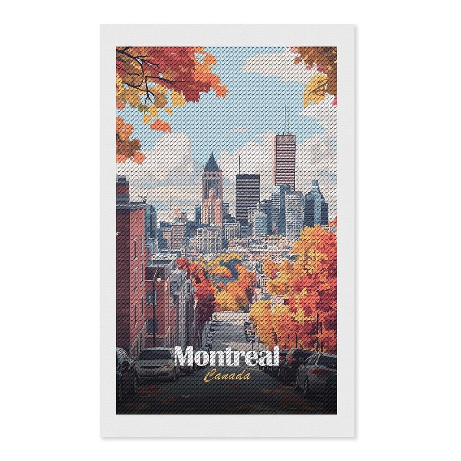 Junmoney Montreal Cityscape in Autumn 5D Diamond Painting Kit 12"x20", Relaxing DIY, Mindful Craft Project, Full Kit Included, Thoughtful Present