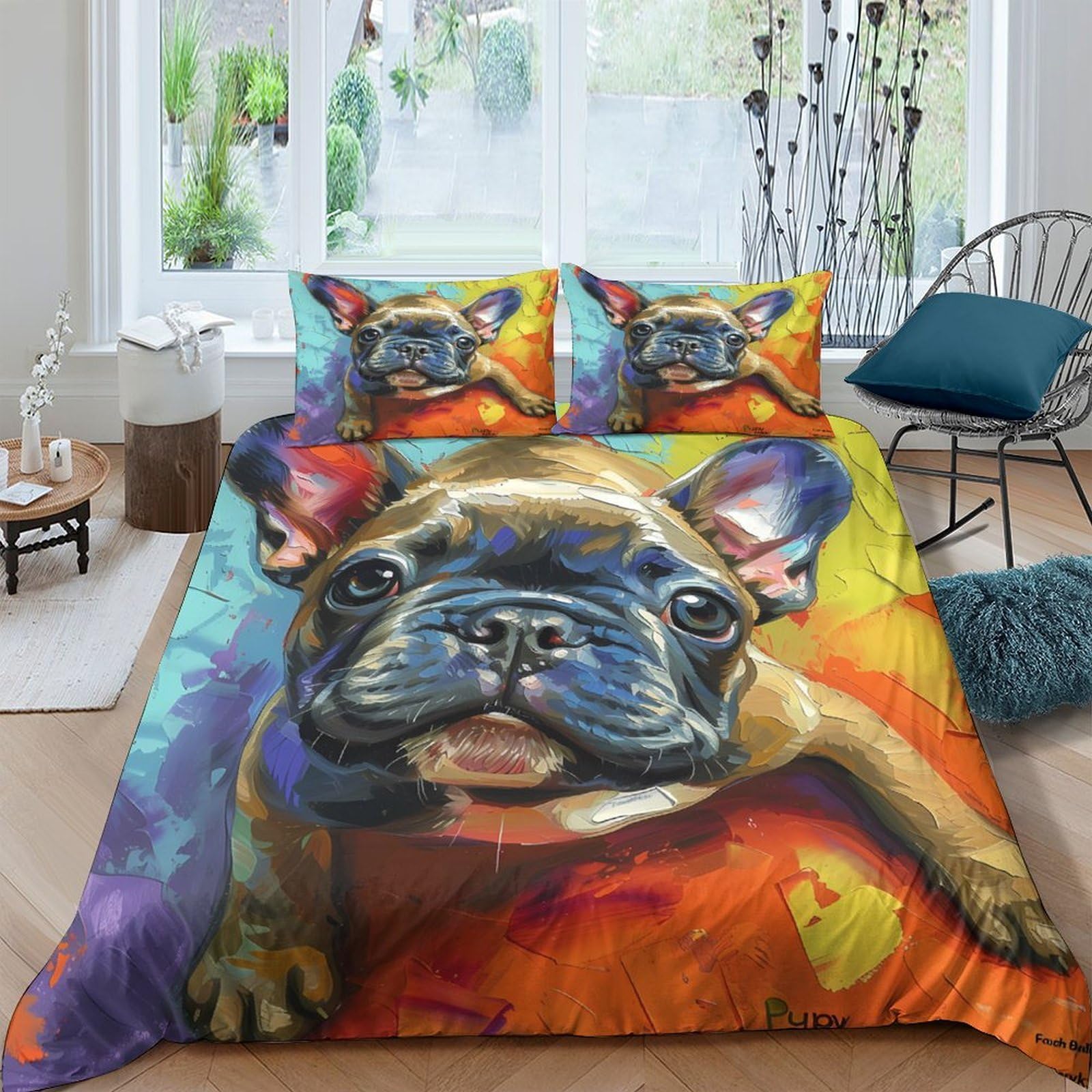 Ctjqhvkz Style-1 3D Printed French Bulldog Fitted Sheet Microfiber Colourful Dog Bed Cover For Bedroom Guest Room Mattress Protection Single（135X200cm）