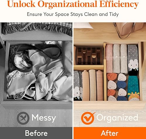 Miniatura 8 de Lifewit Paquete de 4 separadores de cajones de bambú de 4 pulgadas de alto, organizadores de cajones ajustables de 12 a 17 pulgadas para ropa,