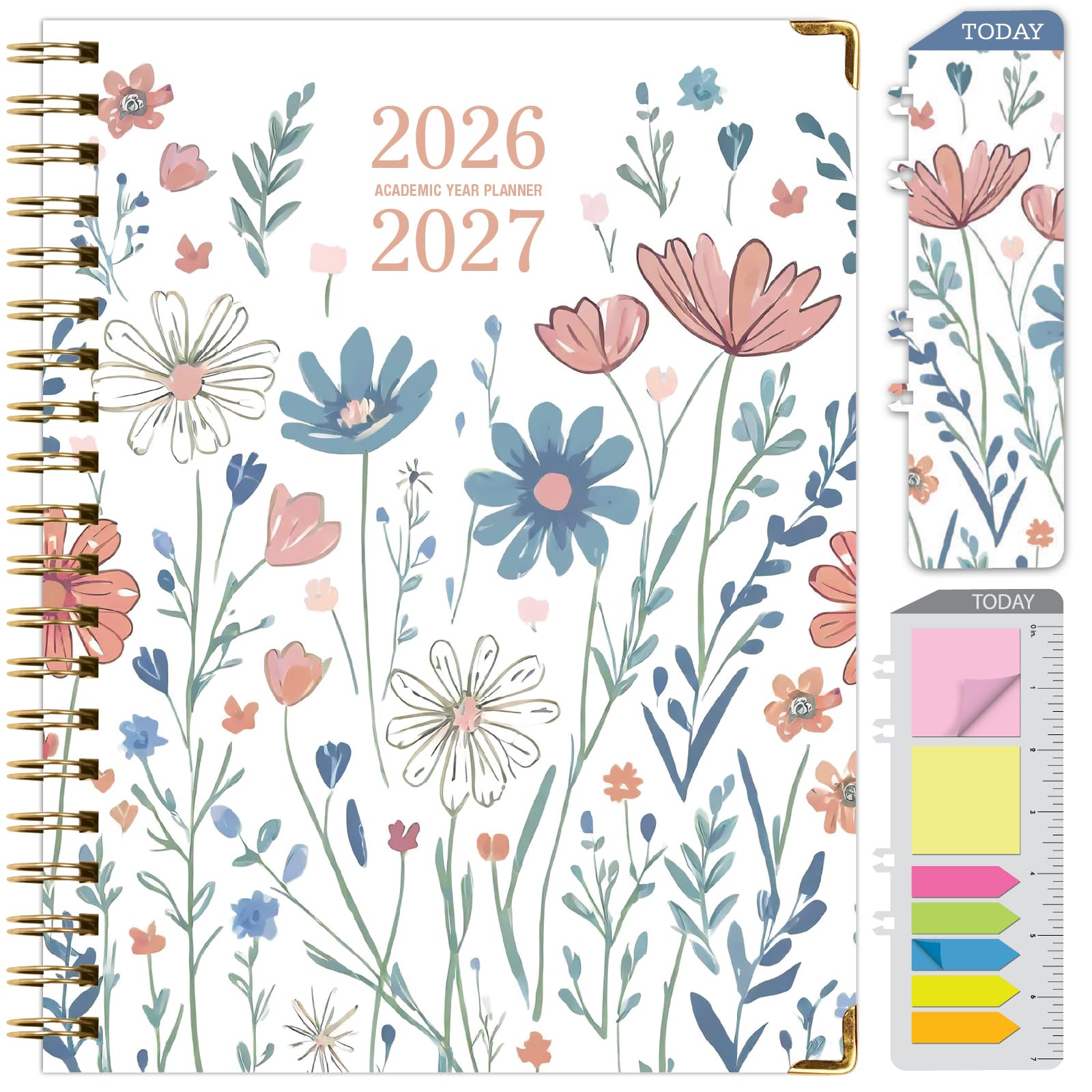 Excello Brands 2026-2027 - Agenda scolastica con copertina rigida, 21,6 x 28 cm, settimanale/mensile, 15 mesi, motivo botanico colorato