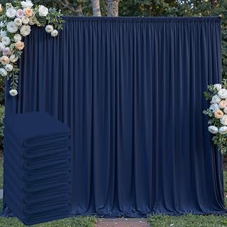 40 ft x 10 ft Wrinkle Free Navy Blue Backdrop Curtain for Parties,Polyester Photo Backdrop Drapes, Thick Background 8 Panels 5ft x 10ft for Baby Shower Wedding Birthday Party Backdrop Stand