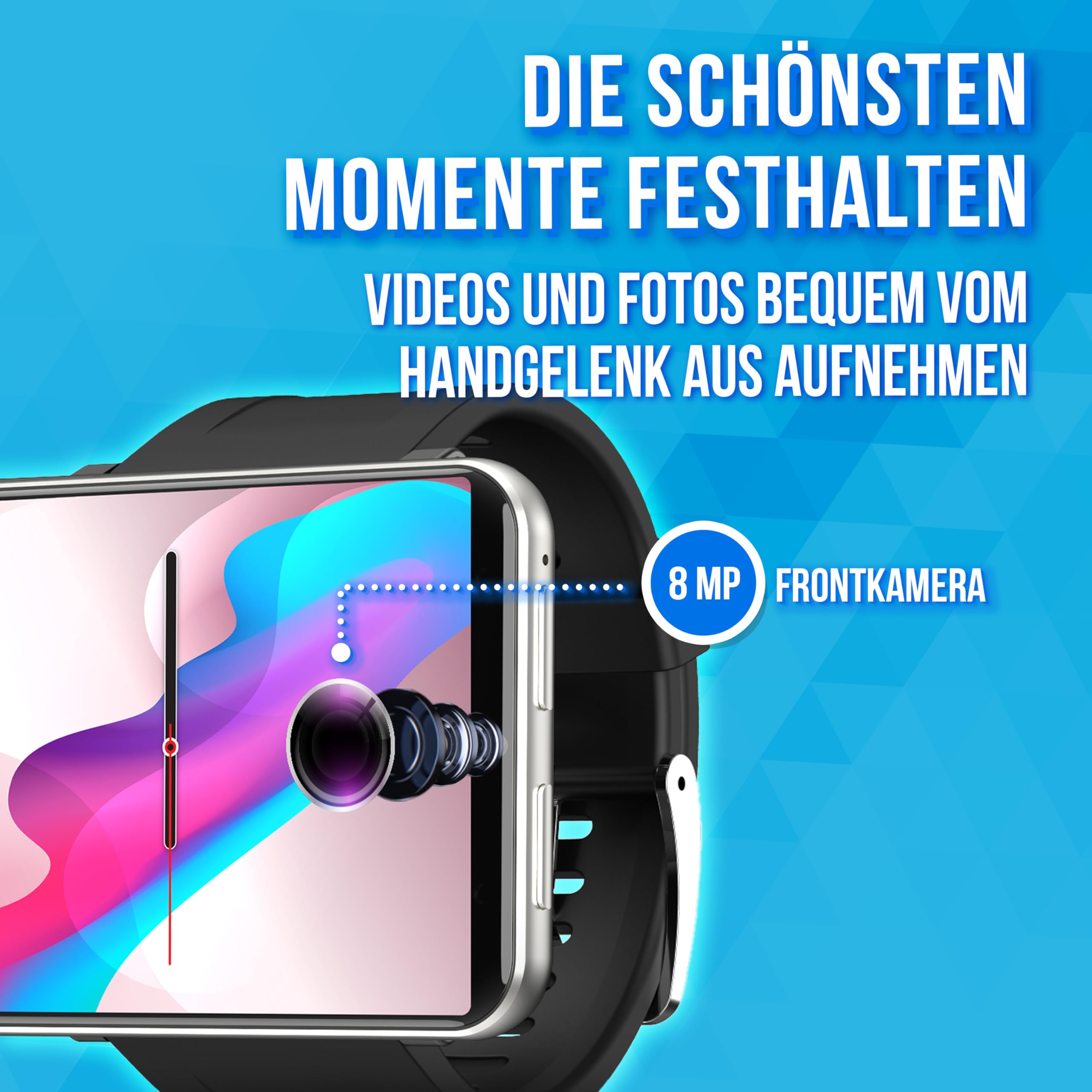 Silvergear® Smartwatch Männer & Frauen XL | 2.4 Zoll Touchscreen | Extra große Smart Watch | 16GB Speicher | Kamera, Anrufe, Apps | Fitness Uhr mit Herzfrequenzmesser | Schrittzähler | iOS, Android |