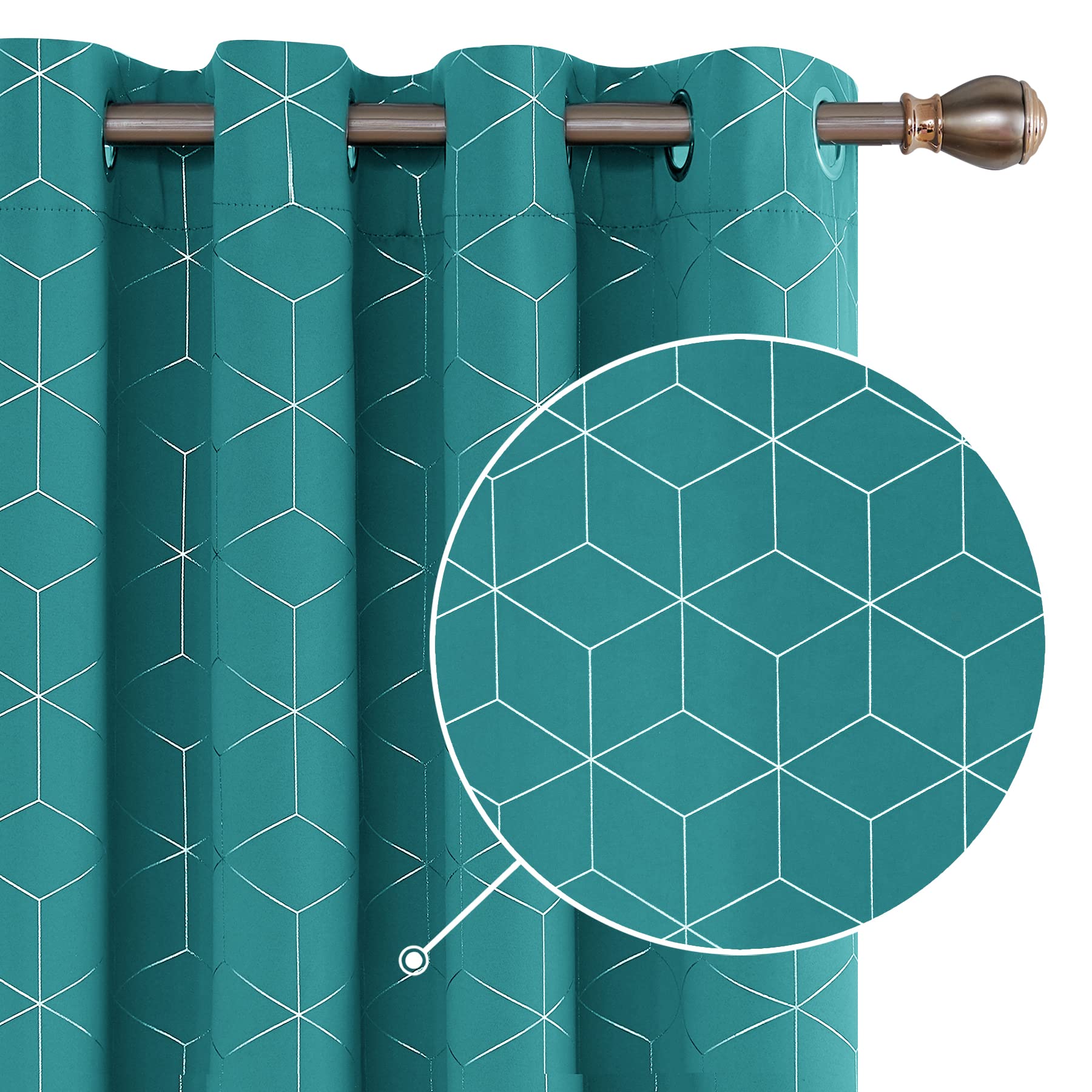 Deconovo Blackout Curtains, Eyelet Curtains, Diamond Foil Printed Energy Saving Curtains for Bedroom, 52 x 90 Inch(Width x Length), Sky Blue, One Pair — view 36