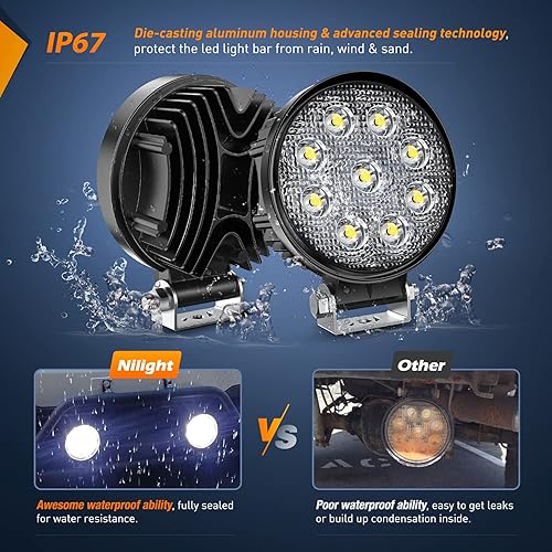 Miniatura 6 de Nilight 15016F-B - 2 piezas LED de 45 pulgadas 27 W 3000 lúmenes luz de inundación redonda parachoques de barra de techo para Jeep SUV camión