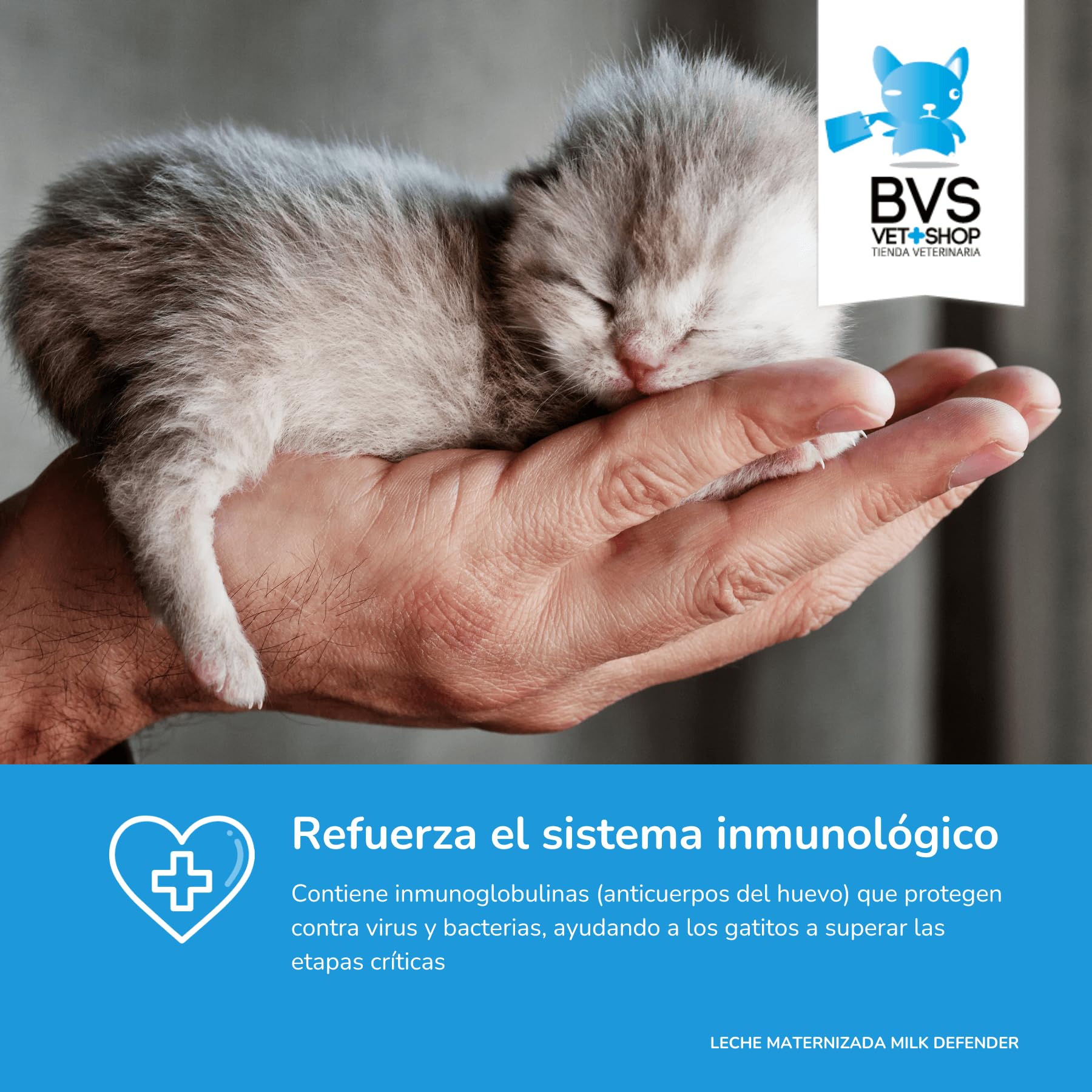 BVS Vet Shop | Leche Maternizada para Gatos Milk Defender | Alimento Completo de Lactancia para el Cuidado Integral de Gatos Cachorros | 1 unid. x 140 gr