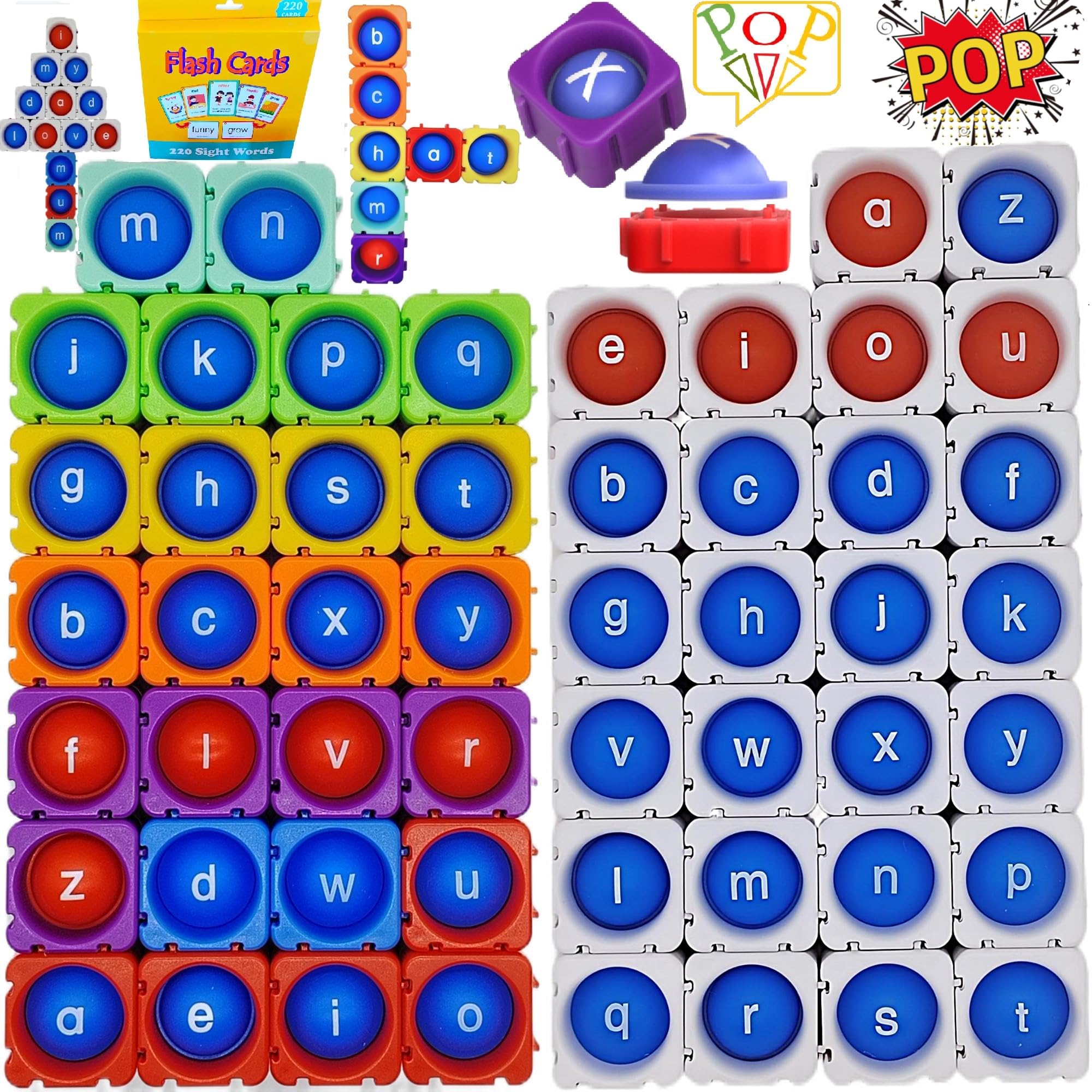 220 Sight Words,Five Level Educational Flash Cards for Kids, Toddlers and Preschoolers,Lowercase Alphabet Pop Blocks