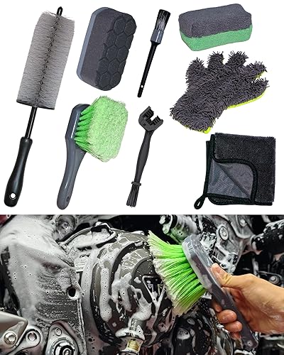 8 Pack Motorcycle Cleaning Kit - Professional Safe for Chrome/Engine/Tires,