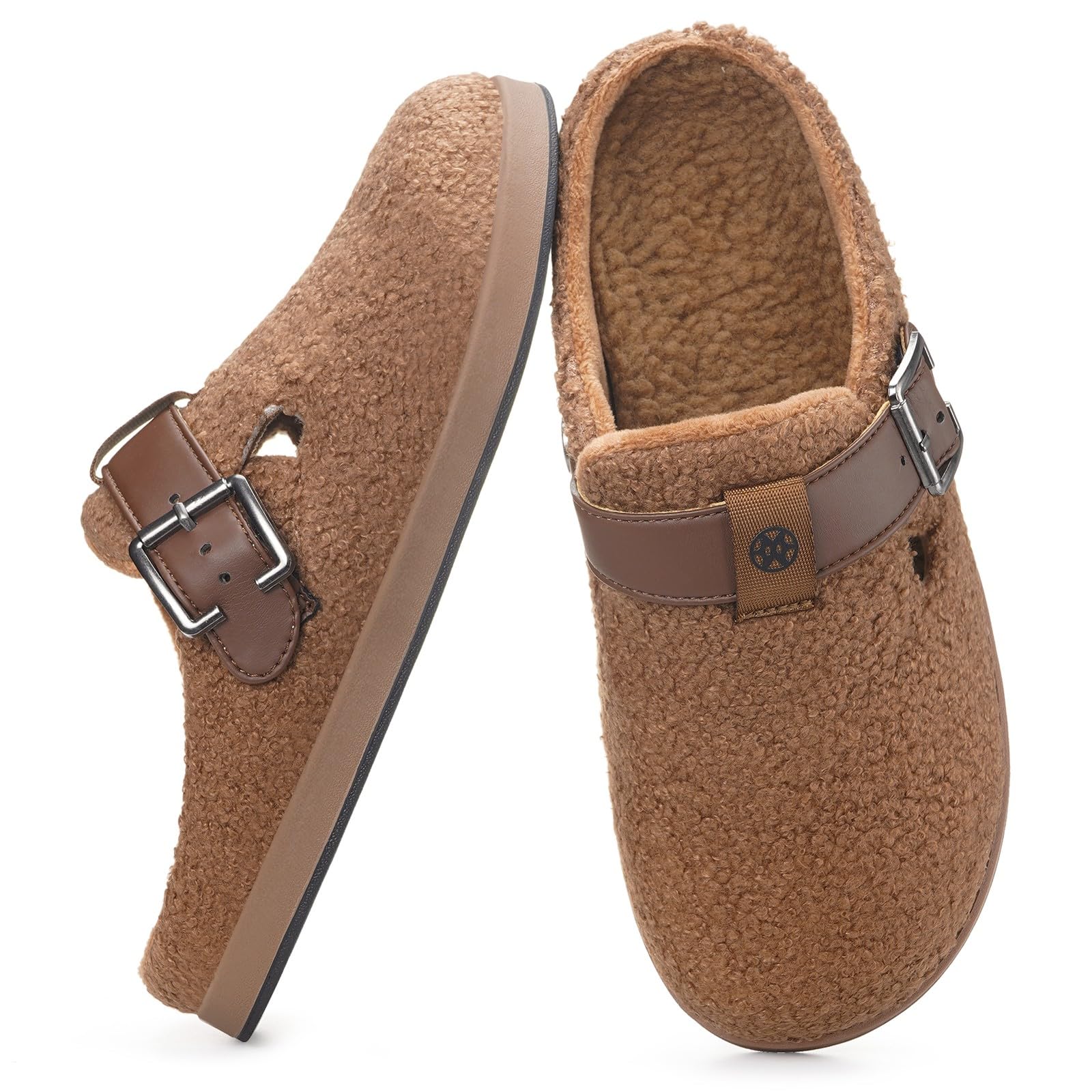 Hsyooes Women's Men's Fuzzy Slippers Orthotic Arch Support Fleece Lined House Slippers Comfy Winter Slip On Clogs for Plantar Fasciitis Indoor Outdoor with Adjustable Buckle