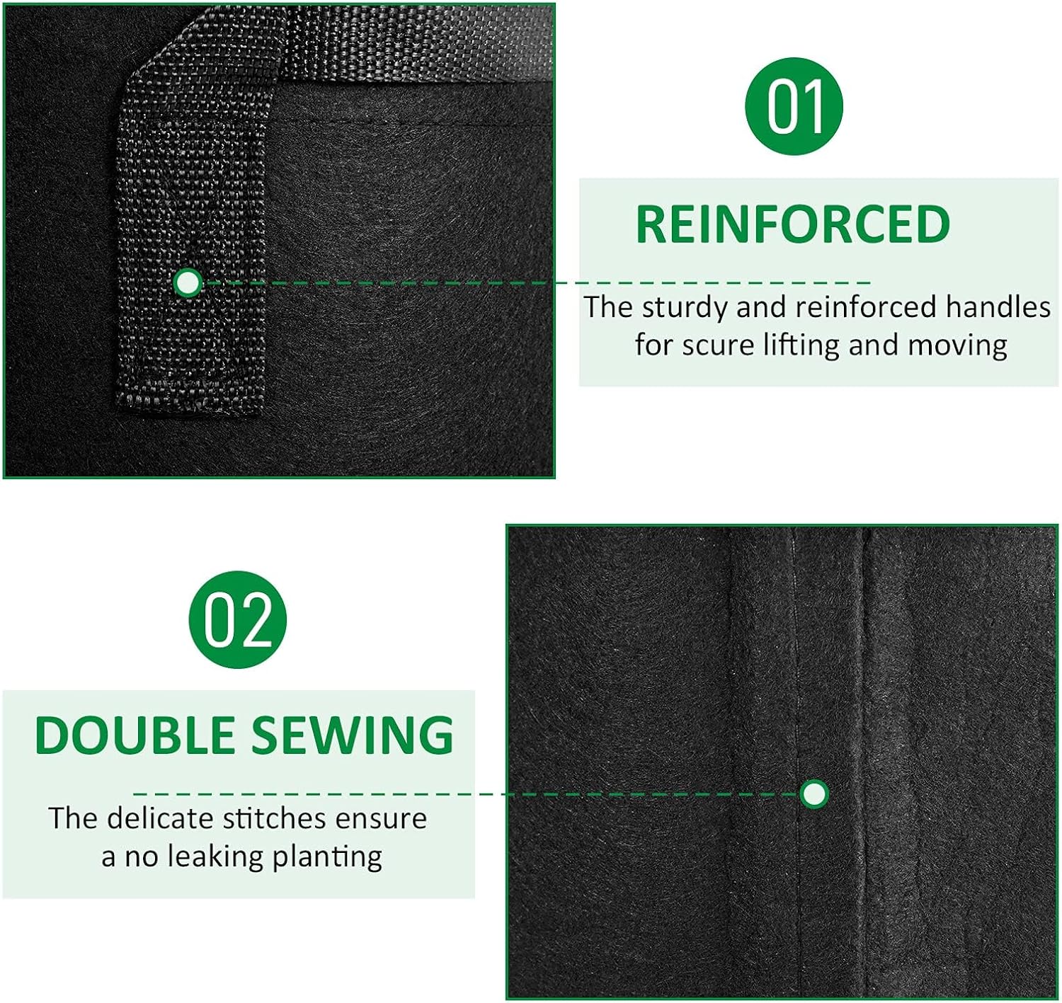 24-Pack 10 Gallon Thickened Non-Woven Grow Bags, Aeration Fabric Pots with Handles - Image 3