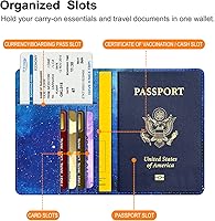 Vista 24 de FINTIE Soporte para pasaporte, cartera de viaje delgada con bloqueo RFID, funda protectora para pasaporte, esencial con ranuras para tarjetas