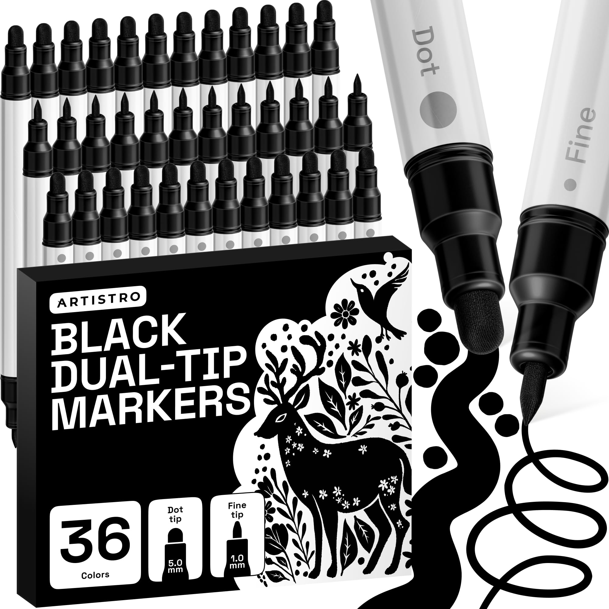 ARTISTRO 36 Black Dual-Tip Acrylic Paint Marker Pens